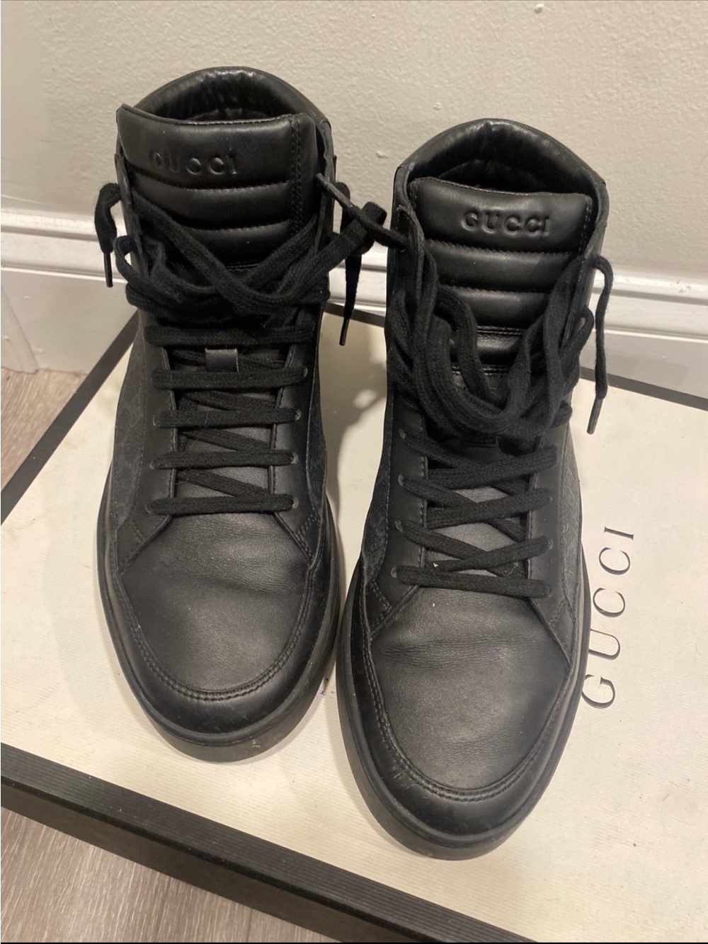 Gucci Men’s Black High-Top Leather Sneakers